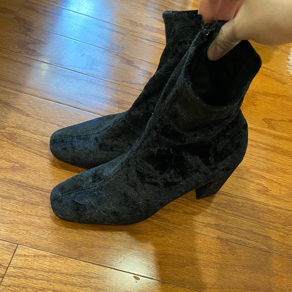 Jeffrey Campbell black velvet sock booties
